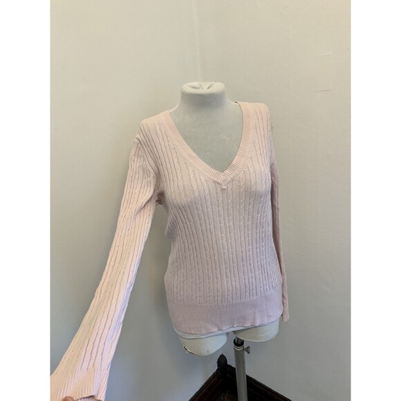 VTG y2k 2000s Tommy Hilfiger Baby Pink Cable Knit V-Neck Sweater Preppy Playboy - Picture 6 of 11